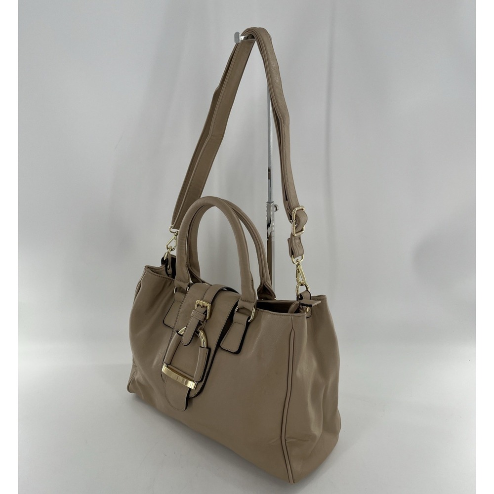 Large Charming Charlie Handbag Satchel Crossbody Tote Purse Tan Beige Taupe Gold - Picture 2 of 16